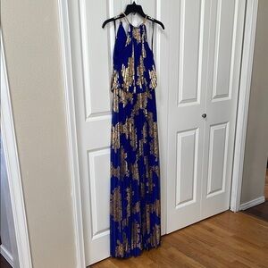 Xscape Royal Blue Dress with Gold Detailing
